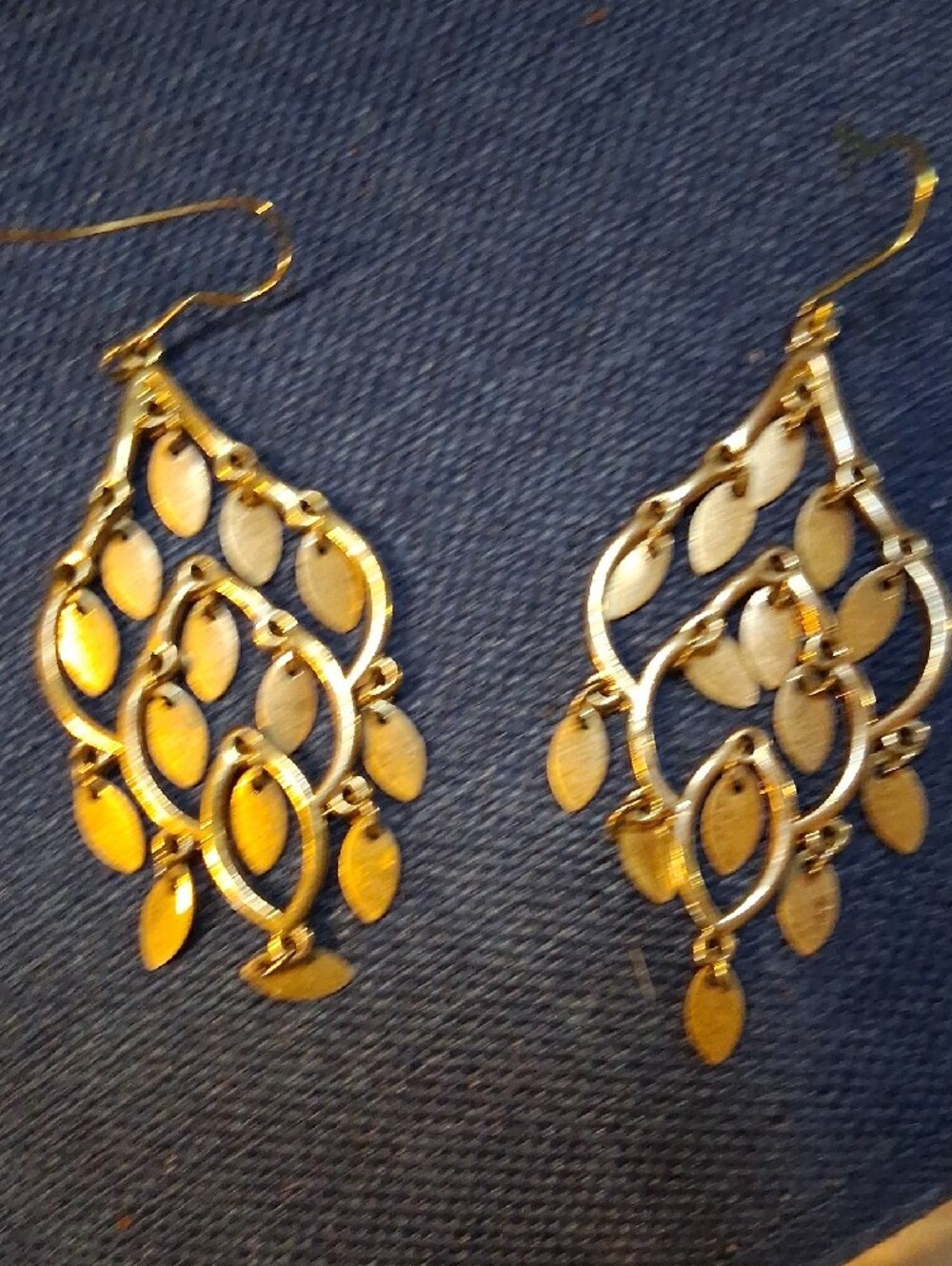 Gold Leaf Motif Chandelier Earrings - Picture 3 of 3